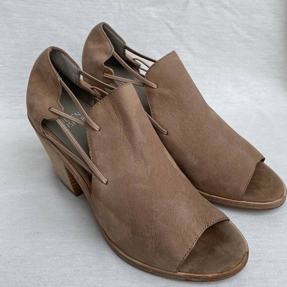 Eileen Fisher Nikki Women Earth Tan Leather Peep Toe Stacked Heeled Sandals 7 - Picture 4 of 11